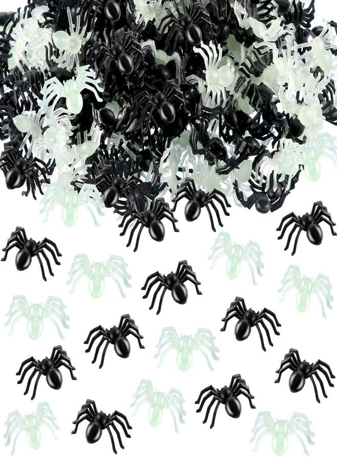 JOVITEC 200 Pieces Halloween Plastic Black Fake Spider and Luminous in Dark Realistic Small Spiders Prank Props for Party Costume Carnival Halloween Joking Decor - Image 1